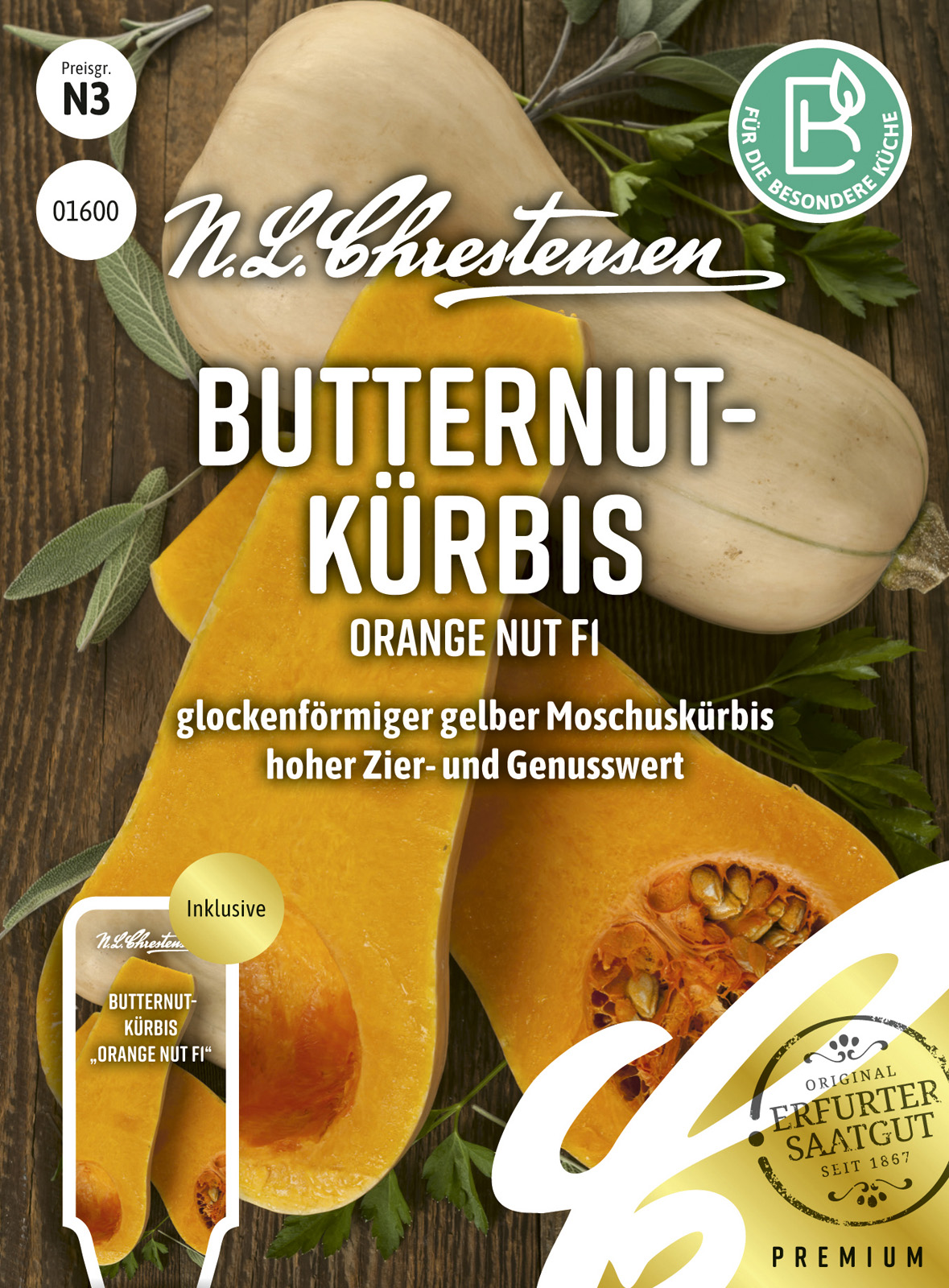 N.L Chrestensen Butternutkürbis Orange Nut F1